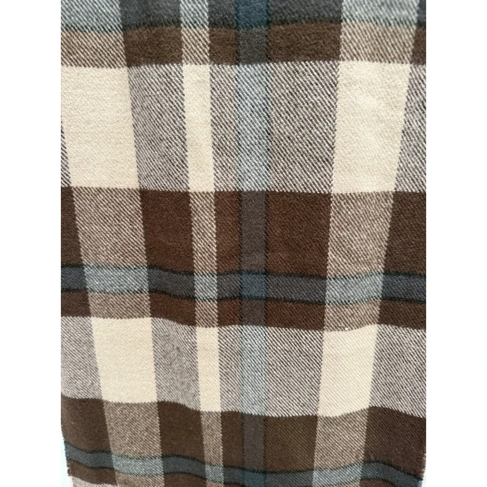 Brown Plaid Cashmere Blend Scarf Tan Grey Checkered Winter Fringe Wrap Accessory